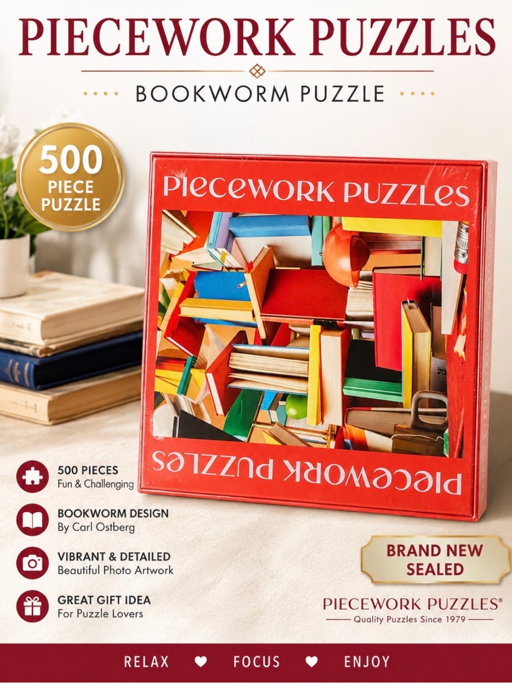 Bookworm Library Books Puzzle — Red Box, Multicolor Image
